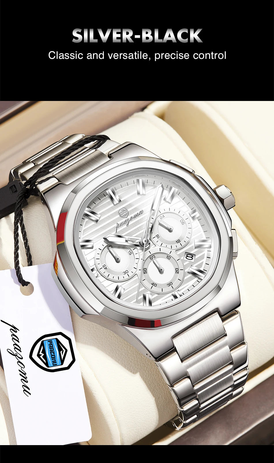 PAAZOMU Fashion Brand Man Wristwatch Waterproof Stainless Steel Luminous Men Watch Chronograph Date Luxury Quartz Men's Watches