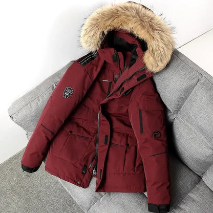 Winter Mens Down Jacket 90% White Duck Down Parkas Coat Mid-length Fur Collar  -30 Degree Keep Warm Male Thicken Snow Overcoats