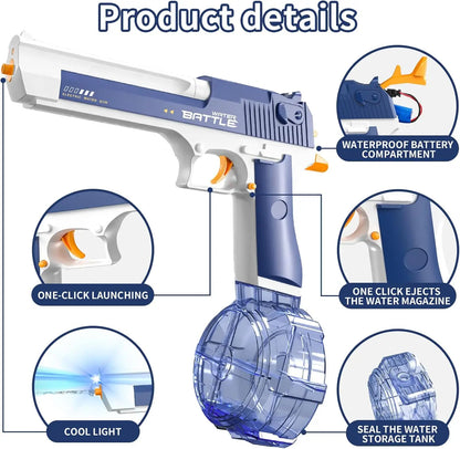 Electric Water Gun with Long Range, Squirt Blaster Automatic Toy with Light Effects and Rechargeable Battery, Summer Outdoor Toy for Pool, Beach & Backyard