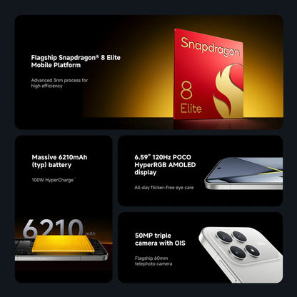 Poco F8 Pro 5g Smartphone Snapdragon ®   8 Elite 6.59'' Inch 120Hz Hyperrgb Amoled Display 6210Mah 100W Charging 50Mp Nfc