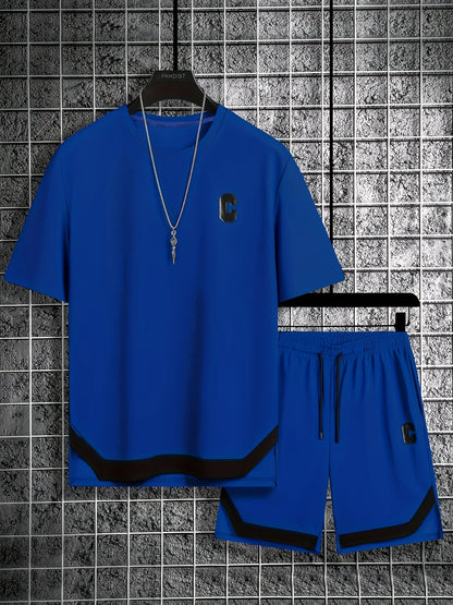New European & American Style Men's Summer Loose-Fit Set Men's Crew Neck Short-Sleeve Top & Athletic Casual Shorts Two-Piece Set