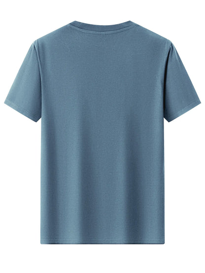 Summer men's 100% pure cotton casual fashionable loose retro compass mountain pattern printed round neck short sleeved T-shirt