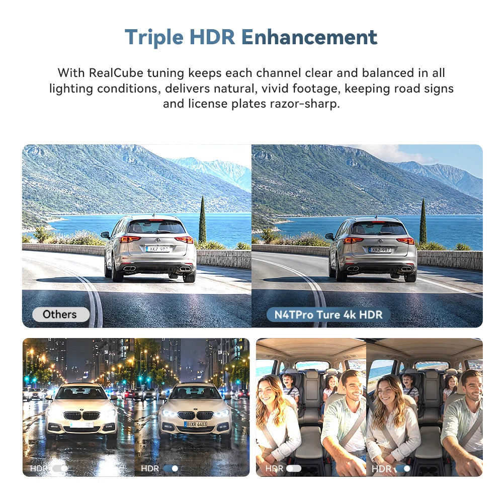【New】DDPAI N4T Pro Dash Cam 3-Channel HDR 4K+1080P+1080P Front Rear Interior Night Vision ADAS DVR Support 4G Parking Monitoring