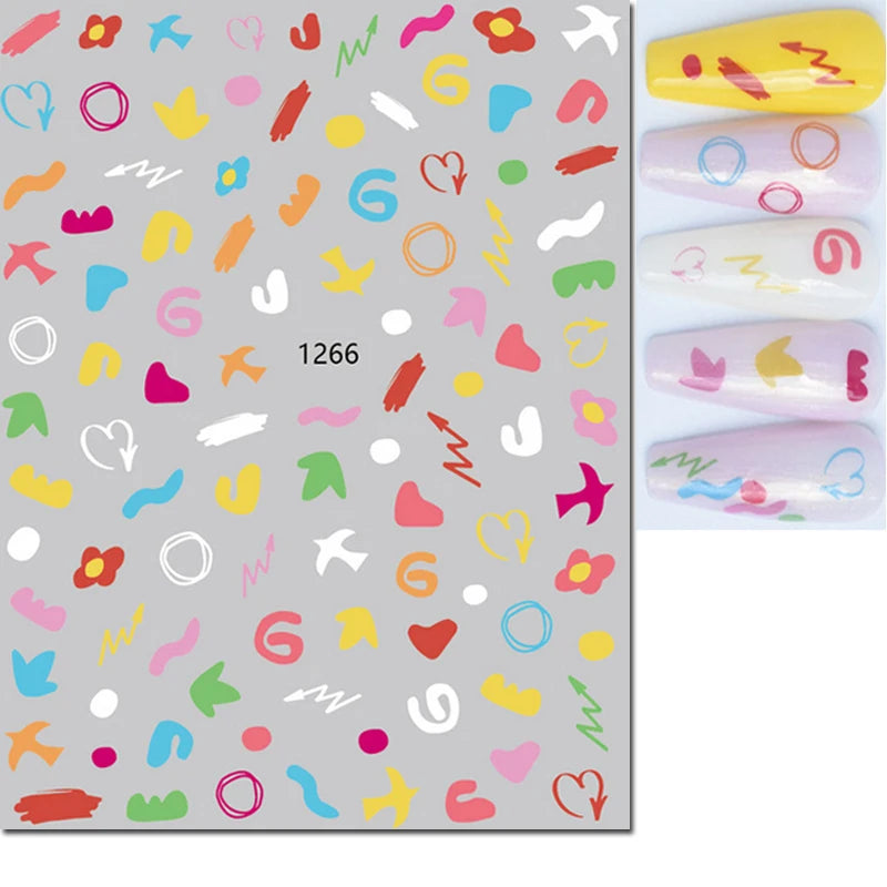 3d Nail Art Stickers Red Black White Love Hearts Stars Clouds French Full Tips Adhesive Nail Decals Slider For Manicure