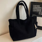 Casual Corduroy Handbag with Zipper Closure Light and Large Capacity Fixed Shoulder Strap Solid Color Daily Commuter Handbag