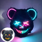 LED Bloody Rabbit Mask Glowing Killer Black Bear Mask Halloween Dance Party Cosplay Costume Props Assassinated Plush Rabbit Mask