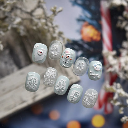5D Embossed Mini Snowman Snow Nail Decorations Stickers Self Adhesive Nail Stickers Winter Christmas Nail Art Accessories Decals