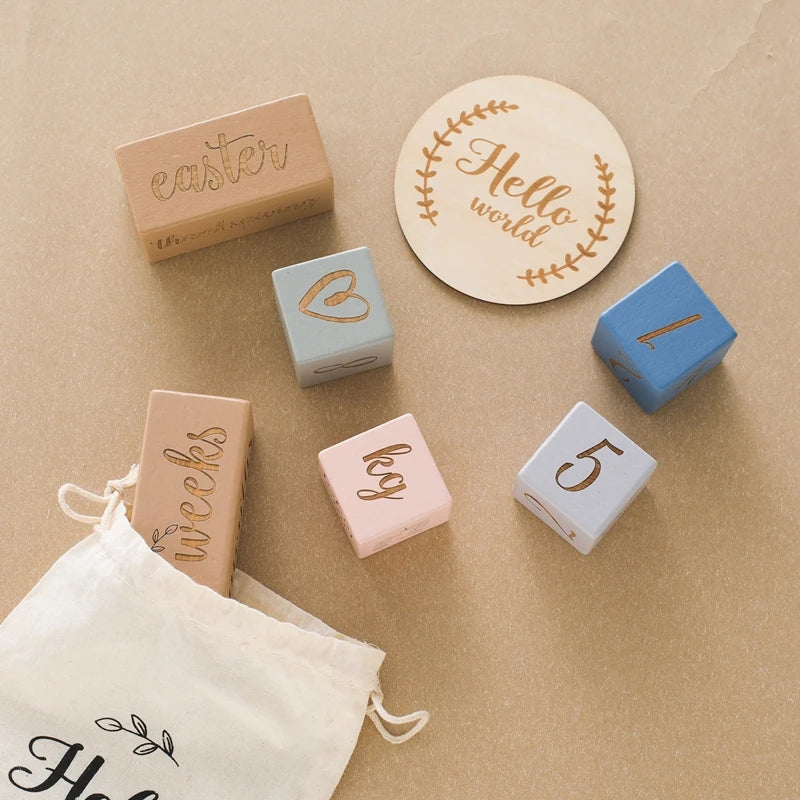 Baby Wooden Milestone Blocks 0-12 Months Newborn Birth Grow up High Quality Commemorate Props Infant Photography Accessoriees