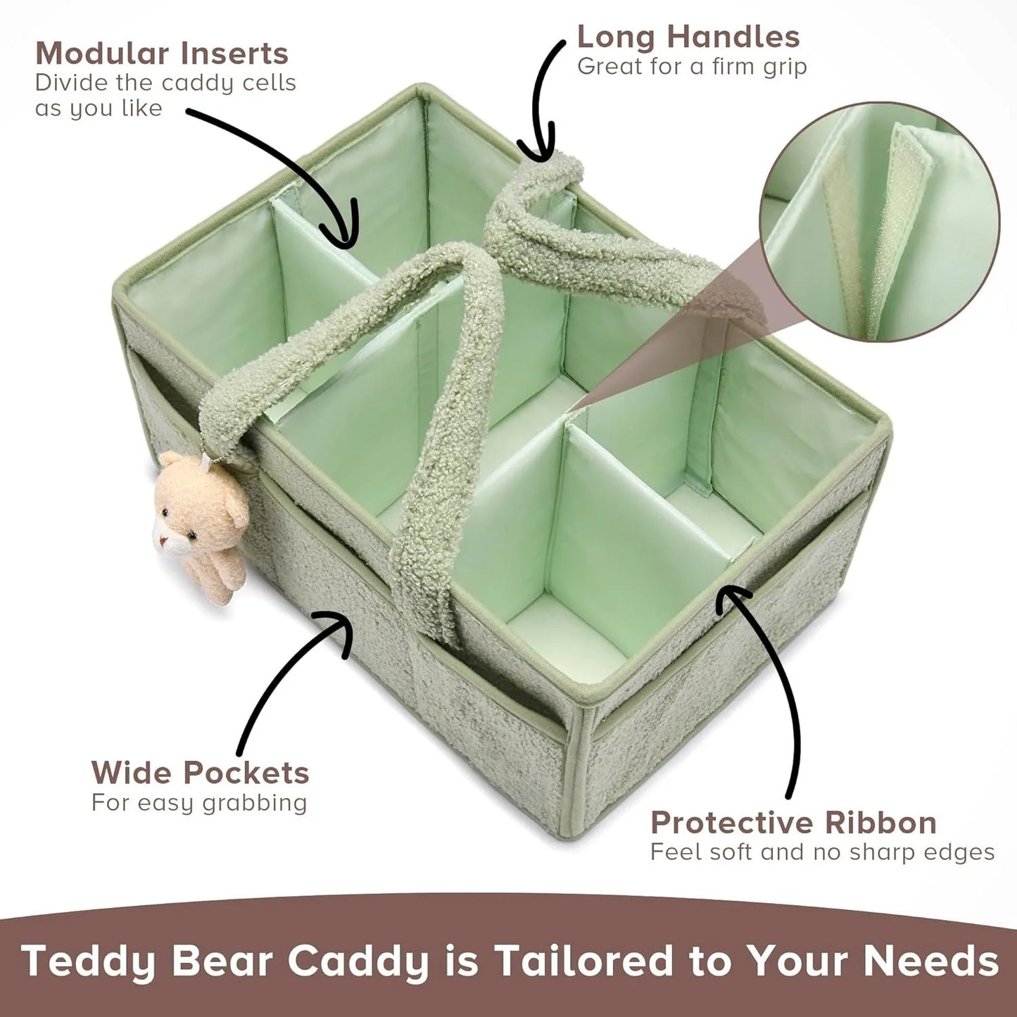 PANGDUBE Plush Diaper Stackers & Caddies Diaper Bag with Teddy Bear Caddy Organizer Nursery Baby Diaper Organizer Baby Nappy Bag