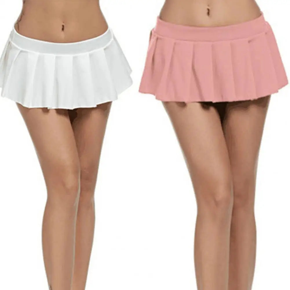 Pleated Skirt Trendy Low-rise Pleated Mini Skirt Stylish A-line Party Skirt Chic Solid Color Micro for Night Club Wear Sexy