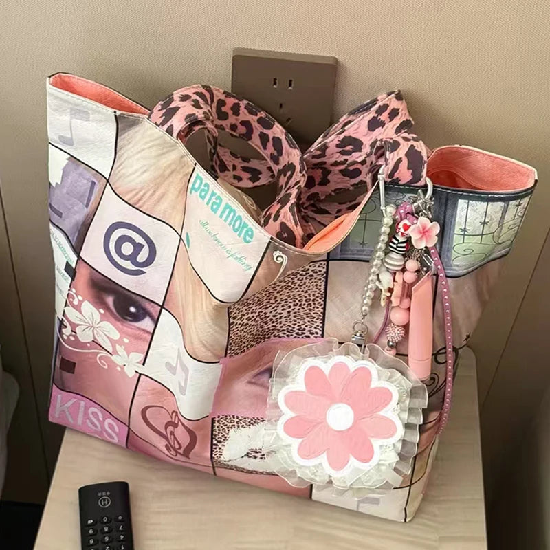 New Creative Women's Tote Bag Trend Face Printing Large Capacity Shoulder Bag Water Proof Hot Girl Handbag Large Shopping Bag