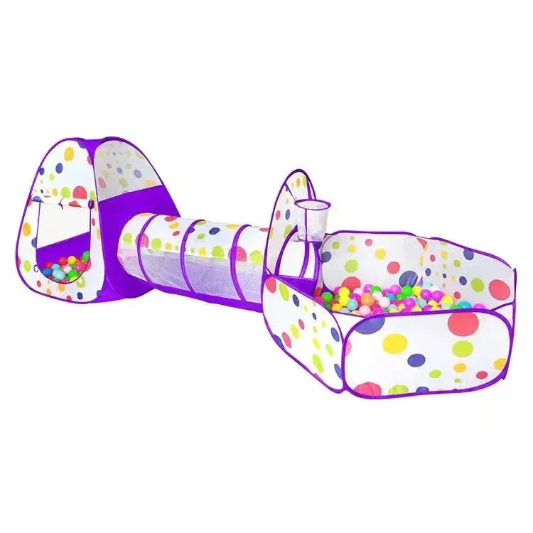 3-in-1 Pop Up Kids Play Tent Tunnel Ball Pit Basketball Hoop Foldable Portable Indoor Crawl Camping Play Equipment for Children