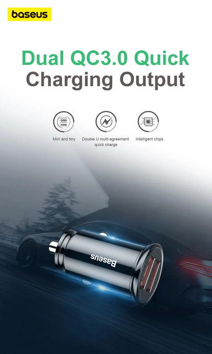 Baseus 30W Car Fast Charger Quick Charge 4.0 3.0 USB Type-C Fast Charging Car Phone Charger For Huawei Xiaomi iPhone 15 14 13 12