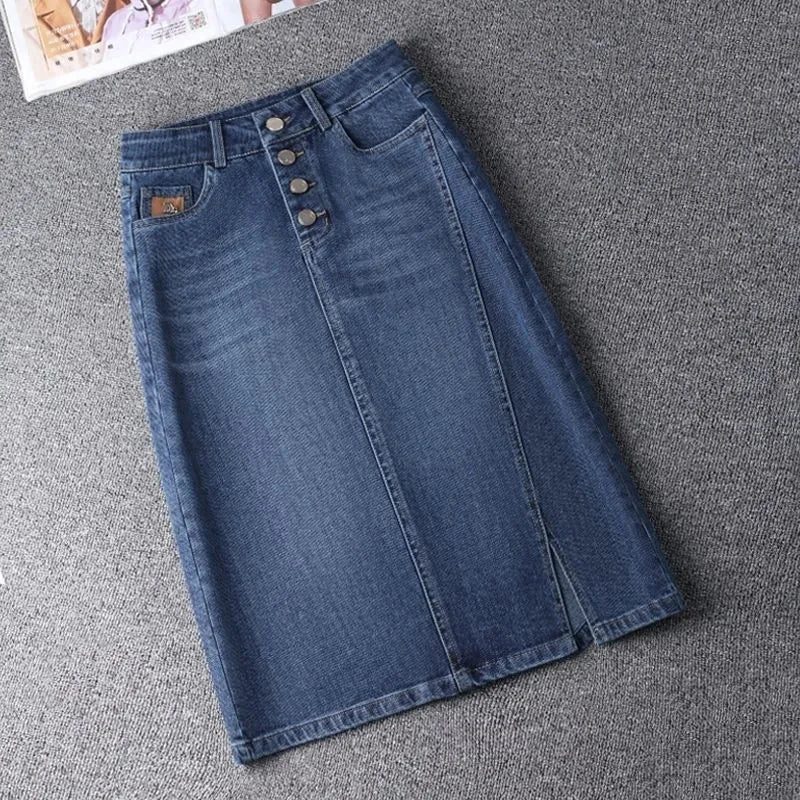 Denim Skirt Women's 2026 Spring/Summer New Slim High Waist Split One Step A-line Wrap Hip Skirts Female Casual Clothing
