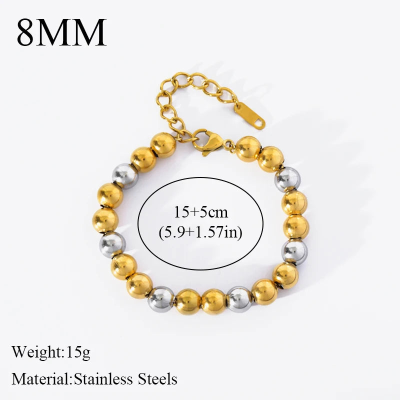 GANPUP 316L Stainless Steel Metal Beads Charms Bracelet Bangle for Women Texture Trendy Wrist Chain Jewelry Gift Bijoux Femme