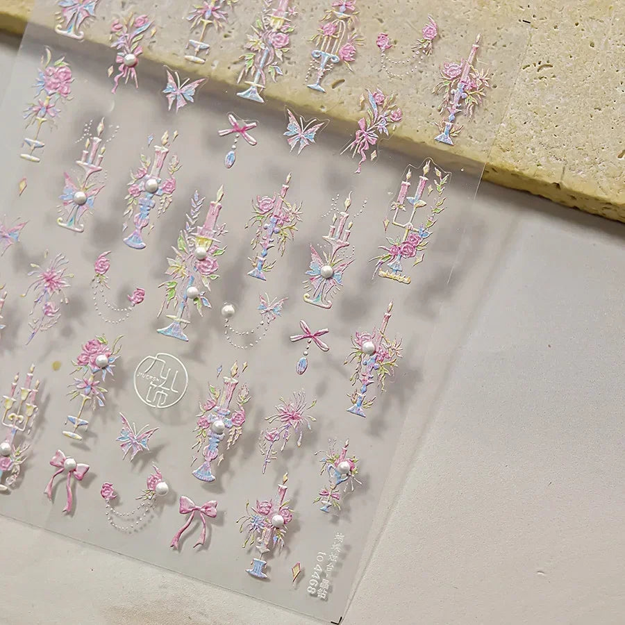 Shiny Jelly Butterfly Charming Golden Gradient Bowknot 5D Self Adhesive Nail Art Sticker Flower Petal Rhinestone Manicure Decals