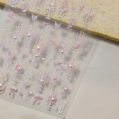 Shiny Jelly Butterfly Charming Golden Gradient Bowknot 5D Self Adhesive Nail Art Sticker Flower Petal Rhinestone Manicure Decals