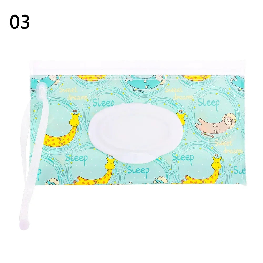 Cute EVA Baby Wet Wipe Pouch Wipes Holder Case Flip Cover Snap-Strap Reusable Refillable Wet Wipe Bag Outdoor Home Tissue Box