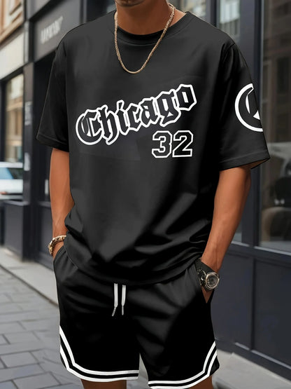 New Men's Cross Print T-Shirt and Shorts Set Stylish Streetwear Short-Sleeve Top and Shorts Combination Holiday Men's Apparel