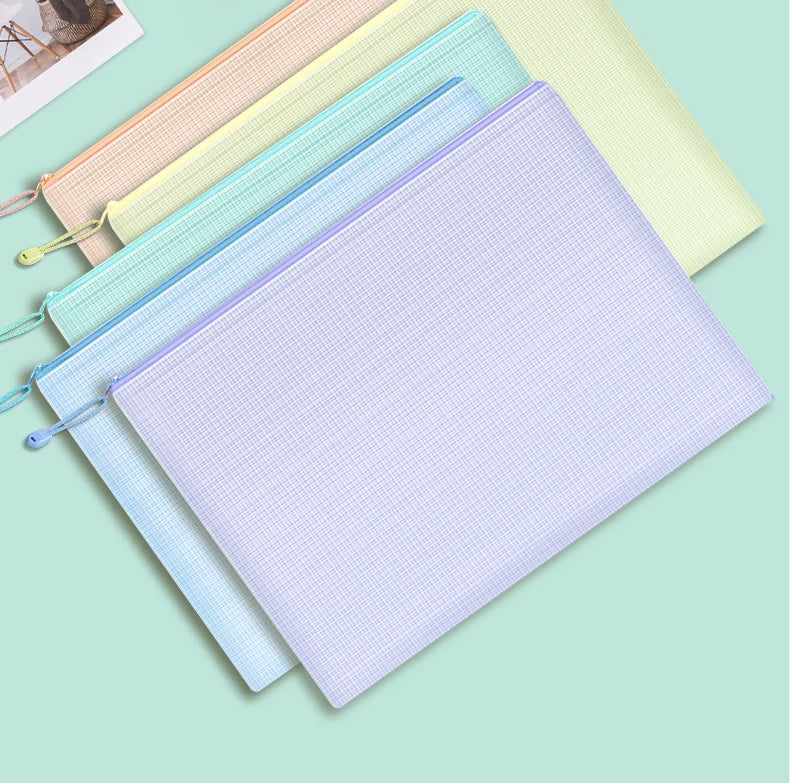 5pcs Mesh Zipper Pouch Document Bag Waterproof Zip File Folders A4 School Office Supplies Pencil Case Storage Bags