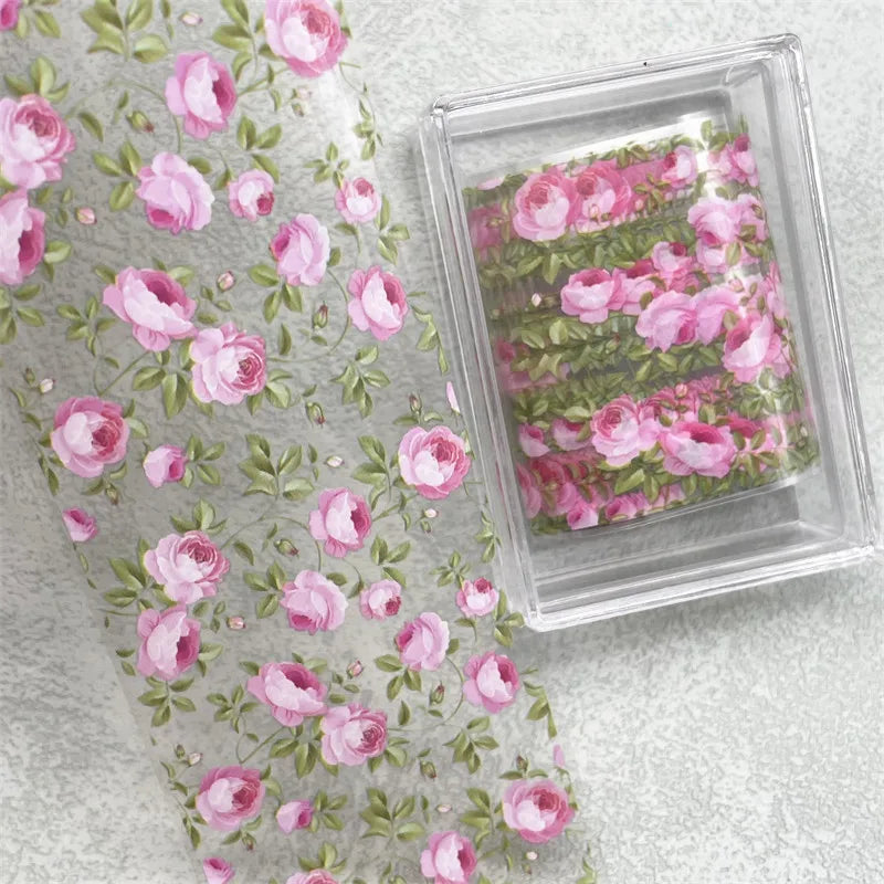 1Pc 100cm Flower Nail Foils for Transfer Paper Floral Stickers Rose Nails Wraps Tulip Nail Art Decorations