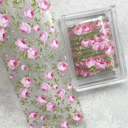 1Pc 100cm Flower Nail Foils for Transfer Paper Floral Stickers Rose Nails Wraps Tulip Nail Art Decorations