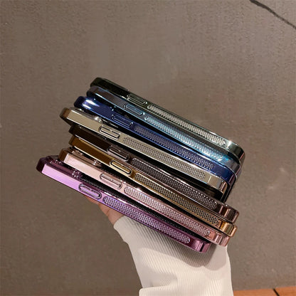 Luxury Plating Hollowed Out Case for iPhone 17 Pro 16 15 14 Pro Max Plus 13 12 Mini 11 17Air Heat Dissipation Shockproof Cover