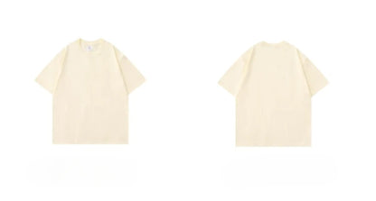 Beige 300g Heavyweight Cotton T-shirt, Loose Summer Round Neck Basic Tee for Men & Women