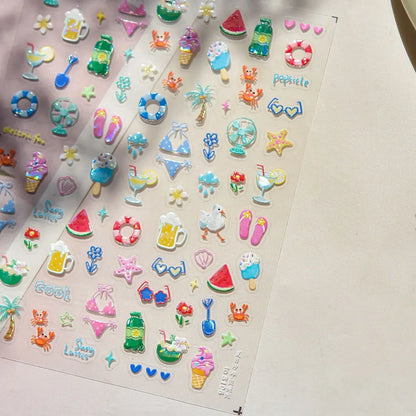 Ocean Shell Starfish Shell Conch Whale Dolphin Seahorse Coconut Tree Water Bubbles Self Adhesive Nail Art Sticker Manicure Decal