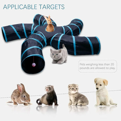 5-Way Foldable S-Shaped Pop Up Cat Tunnel Maze Toy, Interactive Collapsible Play House for Kittens, Small Rabbits, Puppies, Ferrets and Guinea Pigs, Breathable Pet Activity Tunnel for Indoor Entertainment