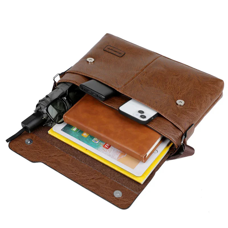 Business Shoulder Bag For IPAD PU Leather Business Handbag Men Messenger Bag Large Side Sling Bag Fashion Man Crossbody Bag