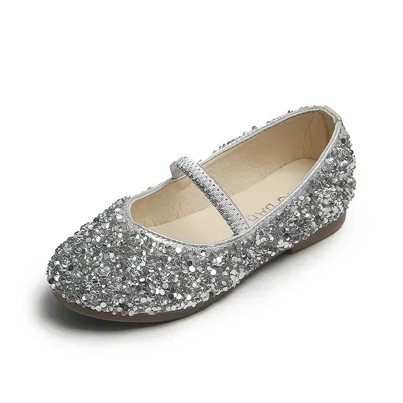 2025 Spring 1 to 12 years old girls dress shoes Beauty Pointed Toe Teen Girl Leather Shoes Bling Princess Wedding Shoes