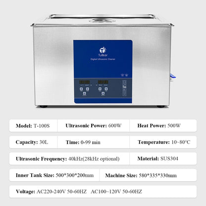 30L Industrial Ultrasonic Cleaner Sonic Equipment Metal DPF Engine Parts Oil Degreaser Ultrasound Cleaning Machine Bath Tank