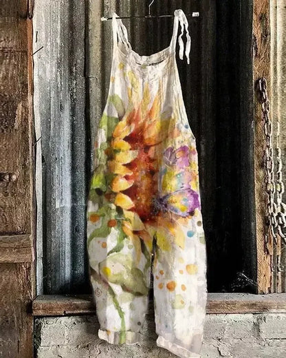 Women Jumpsuits Overalls Sleeveless Slash Neck Print Floral Wide Leg Pants High Street Autumn 2026 Casual Loose Backless