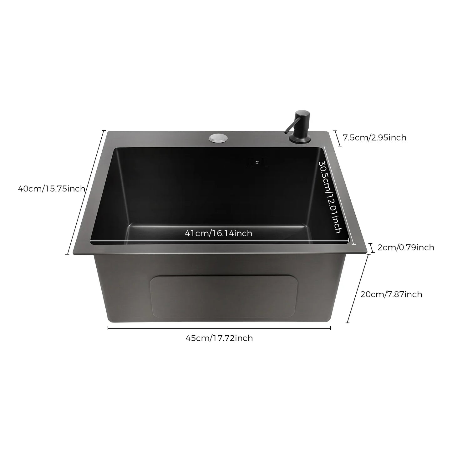 High-Class Kitchen Sink Complete Set,45*40*20Cm,201 Stainless Steel Durable Large Capacity Clean Sink，Single Bowl Black Sink