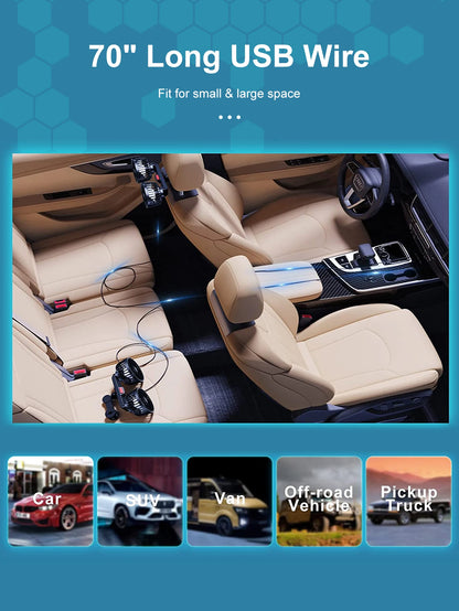 Car Fan 360° 3-speed Car Seat Back Cooling Fan USB Charge Dual Head Fan Adjustable Rotation Neck Cooler for Car Home Accessories