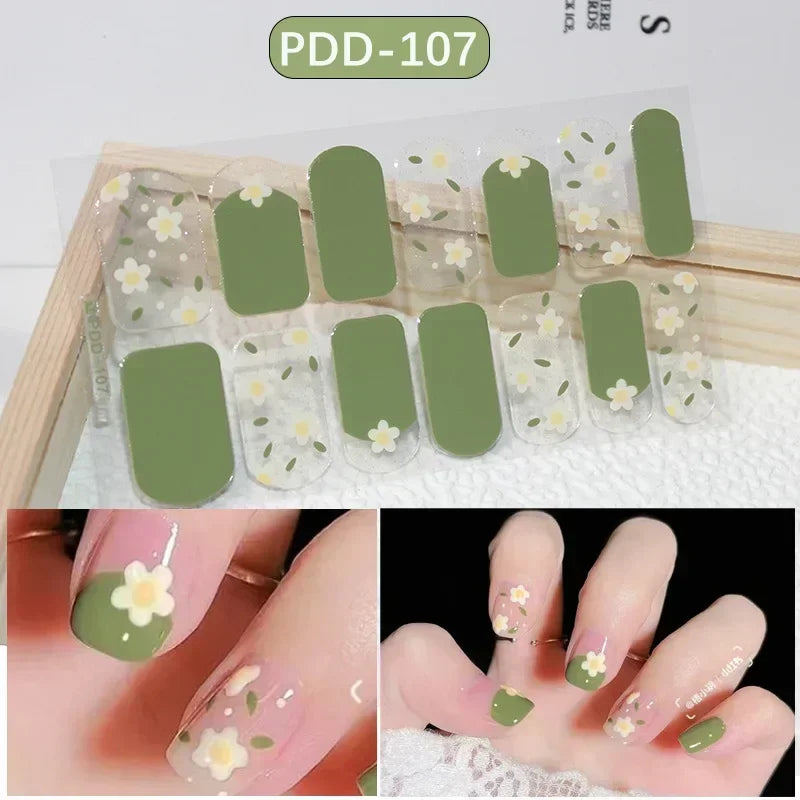 1PC Gel Nail Sticker Patch Slider Flower Gradient Color Back Glue Full Cover Waterproof Gel Nail Sticker UV Lamp Curing Manicur