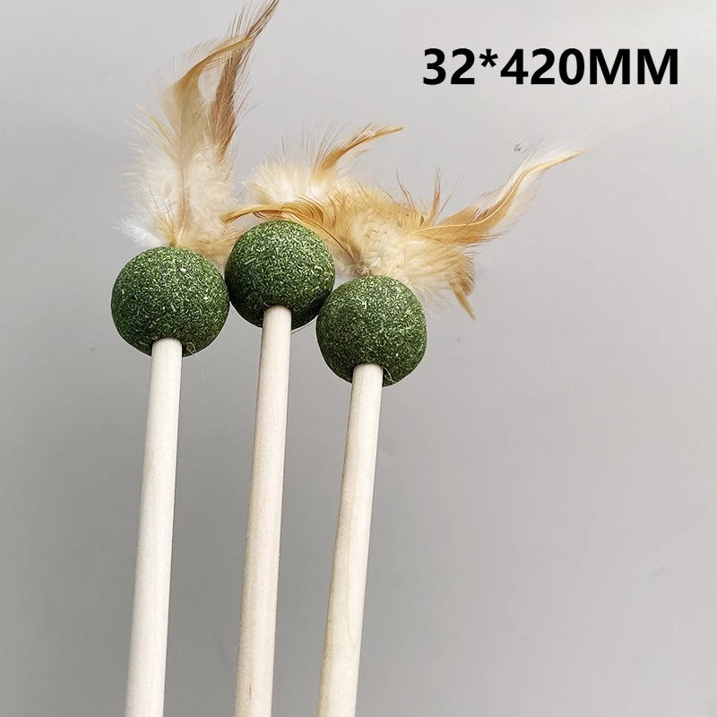 Catnip Ball with Feather Cat Teasing Stick Toy for Indoor Cats, Feather Kitten Toys for Cats, Encourages Active Play & Wellness