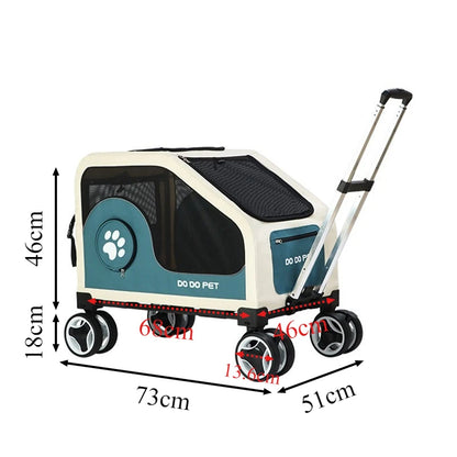 Pet Travel Luggage Cart with Folding Handlebar - Durable Oxford Fabric, Large Capacity, Breathable Mesh, Quiet Wheels