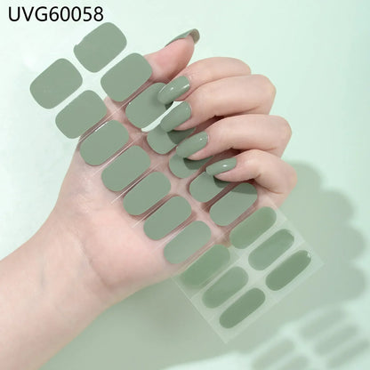 16/20/22Tips Semi-Cured Gel Nail Wraps Full Cover Manicure DIY Waterproof Long Lasting Gel Nail Stickers set for UV Lamp Need