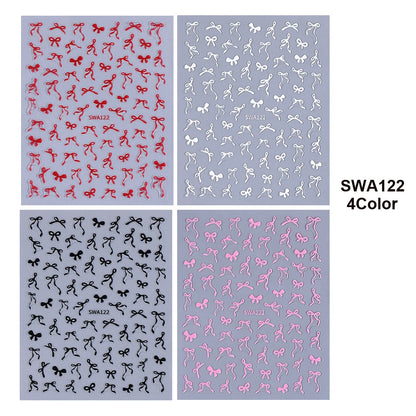4/8pcs Bowknot Ribbon Nail Stickers Mini Kawaii Lace Bow Tie Design Self-Adhesive Nail Art Decals DIY Manicure Supplies Decor