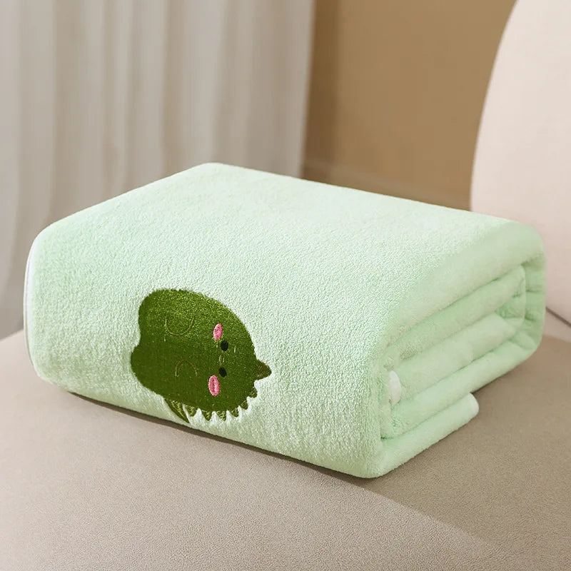 Baby Bath Towel Infant Swaddle Blanket Wrap Kids Cute Animal Embroidered Fleece Blanket Children's Soft Bathrobe Kids Blanket