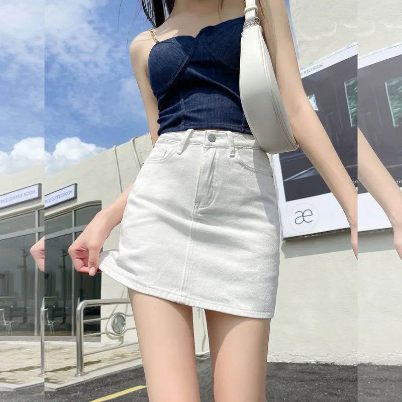 Smvp White Denim Skirts Women Spring Summer Korean High Waist Package Hip Skirt Woman Casual Simple Wild Jean Mini Skirts