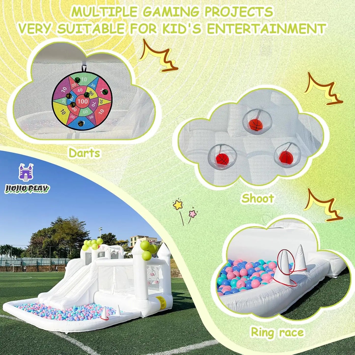 White Bounce House Oxford Bouncy Castle with Two Slides Bounce House for Kids with Large Ball Pits wedding Party Inflatable toys
