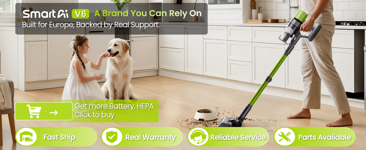 SmartAI V6 80Mins Cordless Vacuum Cleaner 65KPA 650W Powerful Suction Vacuum, 24000mAh Big Battery Vacuum Cleaner