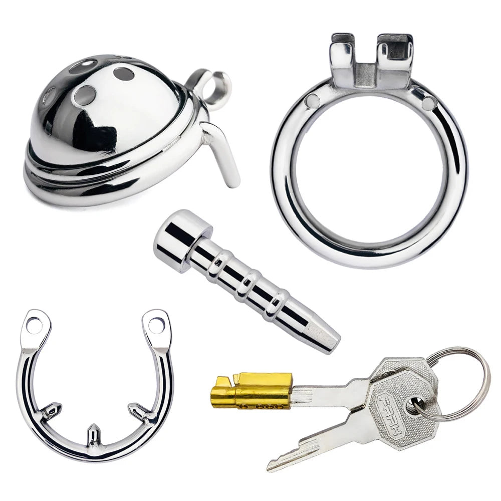 FRKO Men Chastity Cage With Invisible Lock Device Cock Rings Metal Urethral Catheter Dilator Penis Plug Urethra Catheter BDSM 18