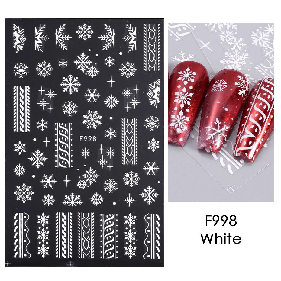 1PCS New Christmas Decorations 2023 New Year Nail Stickers Press on Nails Laser Snowflake Christmas Tree 3D Nail Decal