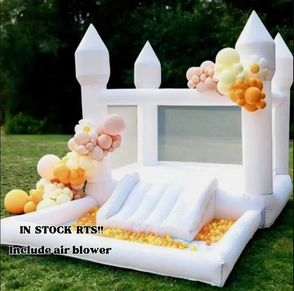 White Bounce House Oxford Bouncy Castle with Two Slides Bounce House for Kids with Large Ball Pits wedding Party Inflatable toys