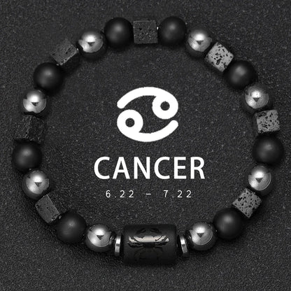 12 Constellation Zodiac Bracele Signs Beads Couples Bracelet Square Volcanic Stone Elastic Charm Bracelet for Women Men Gift