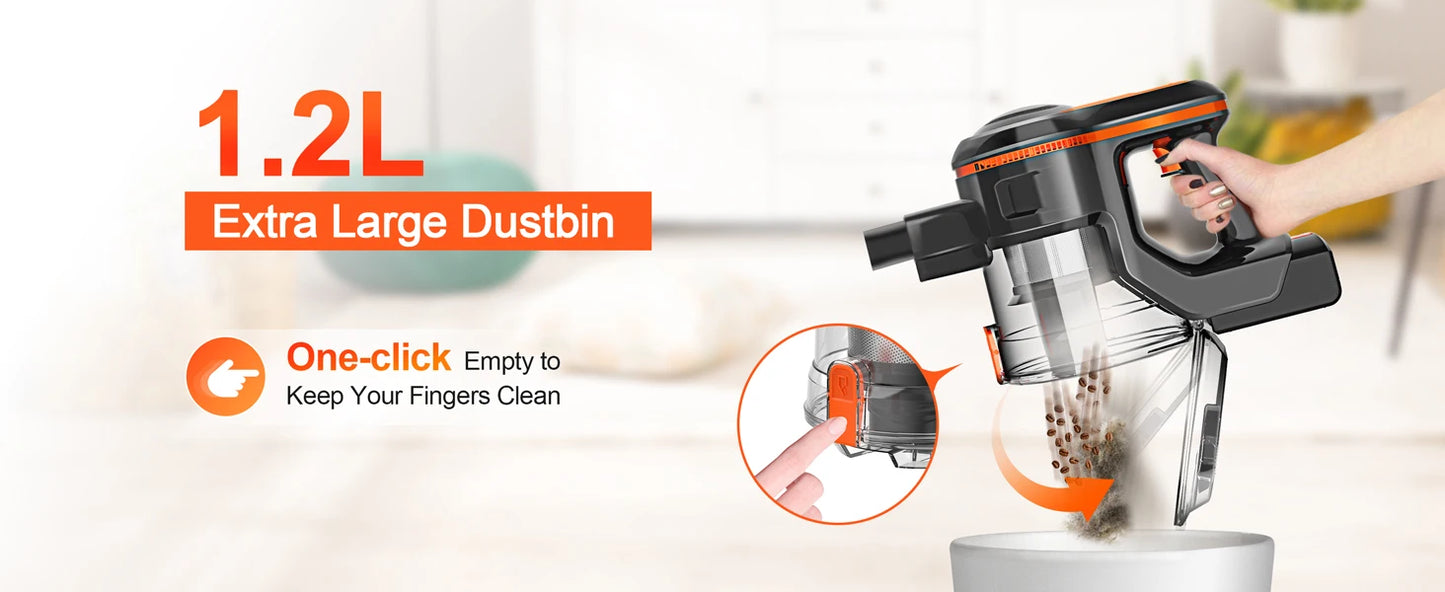 Cordless Vacuum Cleaner, 80000Pa/300W,65 Mins Runtime, 1.2L Dust Cup. Equipped with Digital Display, Anti-Tangle Brush, Self-Standing Design & Wall Charging Dock. 4-Layer Filtration, Ultra-Quiet Operation. Ideal for Pet Hair,